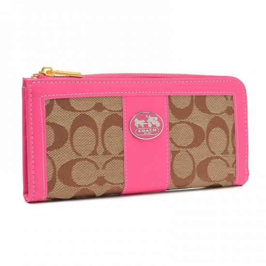 Coach Legacy Accordion Zip In Signature Large Pink Wallets FCQ